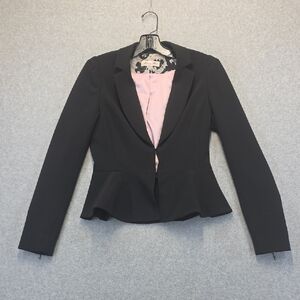 Hannah Hill Black Peplum Blazer Jacket Pink Lined Size 8